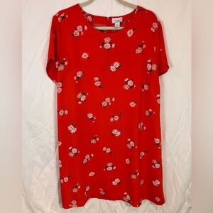 NWT! Old Navy Crewneck Short Sleeve Floral Sheath Dress Coral Red, Size XL